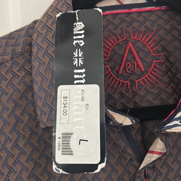 One Monarchy Mens stylish professional button up shirt Sz L NWT Brown Cuffed - Picture 6 of 10